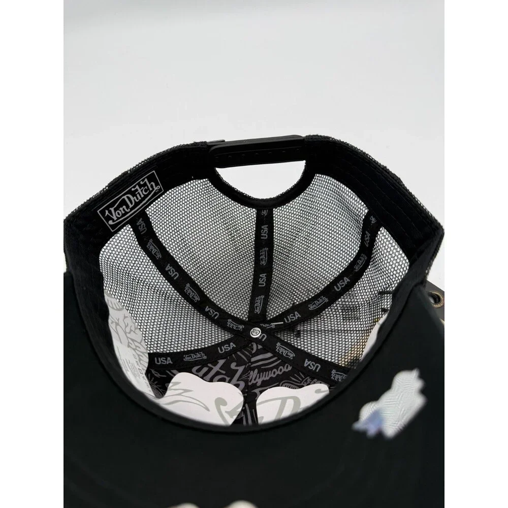Von Dutch Trucker Hat Black Solid Raised Rubber Oval Logo Snapback Cap NWT